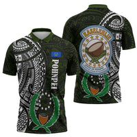 Pohnpei Federated States Of Micronesia Zipper Polo Shirt Polynesian Tribal Heritage Art With Kaselehlie State Seal