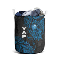 Yap Island Tribal Heritage Laundry Basket Micronesian Polynesian Tattoo Pattern Blue Black Cultural Art