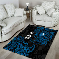 Yap Island Tribal Heritage Area Rug Micronesian Polynesian Tattoo Pattern Blue Black Cultural Art