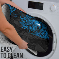 Yap Island Tribal Heritage Bathroom Set Micronesian Polynesian Tattoo Pattern Blue Black Cultural Art