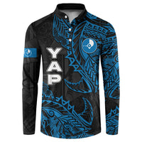 Yap Island Tribal Heritage Button Sweatshirt Micronesian Polynesian Tattoo Pattern Blue Black Cultural Art