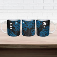 Yap Island Tribal Heritage Ceramic Mug Micronesian Polynesian Tattoo Pattern Blue Black Cultural Art