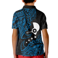 Yap Island Tribal Heritage Kid Polo Shirt Micronesian Polynesian Tattoo Pattern Blue Black Cultural Art
