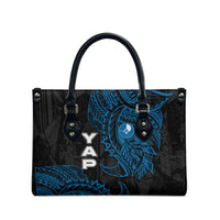 Yap Island Tribal Heritage Leather Bag Micronesian Polynesian Tattoo Pattern Blue Black Cultural Art