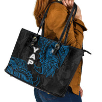 Yap Island Tribal Heritage Leather Tote Bag Micronesian Polynesian Tattoo Pattern Blue Black Cultural Art