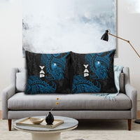 Yap Island Tribal Heritage Pillow Cover Micronesian Polynesian Tattoo Pattern Blue Black Cultural Art
