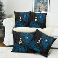 Yap Island Tribal Heritage Pillow Cover Micronesian Polynesian Tattoo Pattern Blue Black Cultural Art