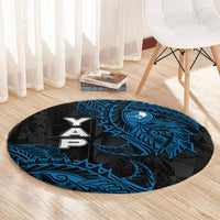 Yap Island Tribal Heritage Round Carpet Micronesian Polynesian Tattoo Pattern Blue Black Cultural Art