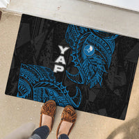 Yap Island Tribal Heritage Rubber Doormat Micronesian Polynesian Tattoo Pattern Blue Black Cultural Art