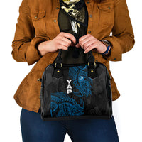 Yap Island Tribal Heritage Shoulder Handbag Micronesian Polynesian Tattoo Pattern Blue Black Cultural Art