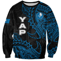 Yap Island Tribal Heritage Sweatshirt Micronesian Polynesian Tattoo Pattern Blue Black Cultural Art