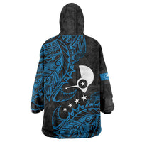 Yap Island Tribal Heritage Wearable Blanket Hoodie Micronesian Polynesian Tattoo Pattern Blue Black Cultural Art