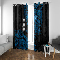 Yap Island Tribal Heritage Window Curtain Micronesian Polynesian Tattoo Pattern Blue Black Cultural Art