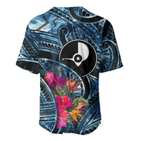 Yap Day Island Floral Tribal Heritage Baseball Jersey Micronesian Hibiscus Pattern Polynesian Tattoo Blue Art