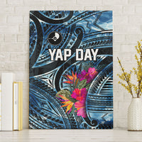 Yap Day Island Floral Tribal Heritage Canvas Wall Art Micronesian Hibiscus Pattern Polynesian Tattoo Blue Art