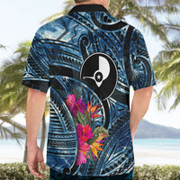 Yap Day Island Floral Tribal Heritage Hawaiian Shirt Micronesian Hibiscus Pattern Polynesian Tattoo Blue Art