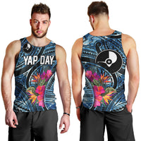 Yap Day Island Floral Tribal Heritage Men Tank Top Micronesian Hibiscus Pattern Polynesian Tattoo Blue Art