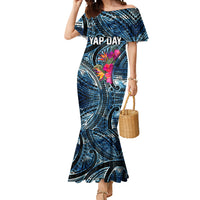 Yap Day Island Floral Tribal Heritage Mermaid Dress Micronesian Hibiscus Pattern Polynesian Tattoo Blue Art