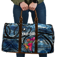 Yap Day Island Floral Tribal Heritage Travel Bag Micronesian Hibiscus Pattern Polynesian Tattoo Blue Art