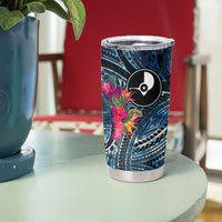 Yap Day Island Floral Tribal Heritage Tumbler Cup Micronesian Hibiscus Pattern Polynesian Tattoo Blue Art