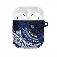 Northern Mariana Islands Saipan AirPods Case Polynesian Tribal Pattern - Commonwealth Seal Art TS04 Blue White - Polynesian Pride