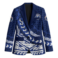 Northern Mariana Islands Saipan Blazer Polynesian Tribal Pattern - Commonwealth Seal Art TS04 Unisex Blue White - Polynesian Pride