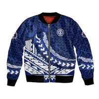 Northern Mariana Islands Saipan Bomber Jacket Polynesian Tribal Pattern - Commonwealth Seal Art TS04 Unisex Blue White - Polynesian Pride