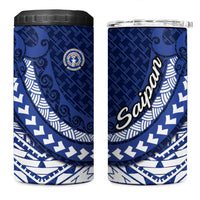 Northern Mariana Islands Saipan 4 in 1 Can Cooler Tumbler Polynesian Tribal Pattern - Commonwealth Seal Art TS04 One Size: 16 oz Blue White - Polynesian Pride