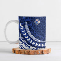 Northern Mariana Islands Saipan Ceramic Mug Polynesian Tribal Pattern - Commonwealth Seal Art TS04 Blue White - Polynesian Pride