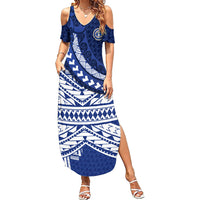 Northern Mariana Islands Saipan Family Matching Summer Maxi Dress and Hawaiian Shirt Polynesian Tribal Pattern - Commonwealth Seal Art