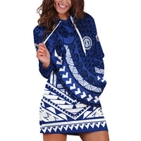 Northern Mariana Islands Saipan Hoodie Dress Polynesian Tribal Pattern - Commonwealth Seal Art TS04 Blue White - Polynesian Pride