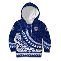 Northern Mariana Islands Saipan Kid Hoodie Polynesian Tribal Pattern - Commonwealth Seal Art TS04 Hoodie Blue White - Polynesian Pride