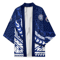 Northern Mariana Islands Saipan Kimono Polynesian Tribal Pattern - Commonwealth Seal Art TS04 Unisex Blue White - Polynesian Pride