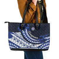 Northern Mariana Islands Saipan Leather Tote Bag Polynesian Tribal Pattern - Commonwealth Seal Art TS04 - Polynesian Pride