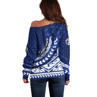 Northern Mariana Islands Saipan Off Shoulder Sweater Polynesian Tribal Pattern - Commonwealth Seal Art TS04 - Polynesian Pride