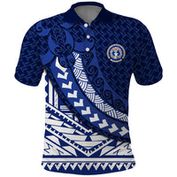 Northern Mariana Islands Saipan Polo Shirt Polynesian Tribal Pattern - Commonwealth Seal Art TS04 Blue White - Polynesian Pride