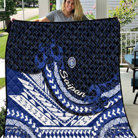 Northern Mariana Islands Saipan Quilt Polynesian Tribal Pattern - Commonwealth Seal Art TS04 Blue White - Polynesian Pride