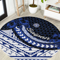 Northern Mariana Islands Saipan Round Carpet Polynesian Tribal Pattern - Commonwealth Seal Art TS04 Blue White - Polynesian Pride