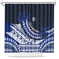 Northern Mariana Islands Saipan Shower Curtain Polynesian Tribal Pattern - Commonwealth Seal Art TS04 Blue White - Polynesian Pride