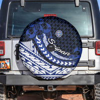 Northern Mariana Islands Saipan Spare Tire Cover Polynesian Tribal Pattern - Commonwealth Seal Art TS04 Blue White - Polynesian Pride