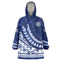 Northern Mariana Islands Saipan Wearable Blanket Hoodie Polynesian Tribal Pattern - Commonwealth Seal Art TS04 One Size Blue White - Polynesian Pride