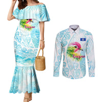 Saipan CMNI Couples Matching Mermaid Dress and Long Sleeve Button Shirt Polynesian Northern Mariana Islands Fruit Dove Watercolor