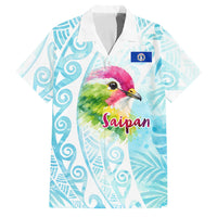 Saipan CMNI Family Matching Off The Shoulder Long Sleeve Dress and Hawaiian Shirt Polynesian Northern Mariana Islands Fruit Dove Watercolor