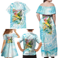 Saipan CMNI Family Matching Off Shoulder Maxi Dress and Hawaiian Shirt Polynesian Northern Mariana Islands Fruit Dove Watercolor