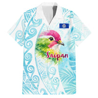 Saipan CMNI Hawaiian Shirt Polynesian Northern Mariana Islands Fruit Dove Watercolor TS04 Blue White - Polynesian Pride