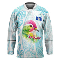 Saipan CMNI Hockey Jersey Polynesian Northern Mariana Islands Fruit Dove Watercolor TS04 Unisex Blue White - Polynesian Pride