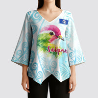 Saipan CMNI Kimono Sleeve Blouse Polynesian Northern Mariana Islands Fruit Dove Watercolor TS04 - Polynesian Pride
