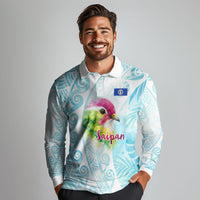 Saipan CMNI Long Sleeve Polo Shirt Polynesian Northern Mariana Islands Fruit Dove Watercolor TS04 - Polynesian Pride