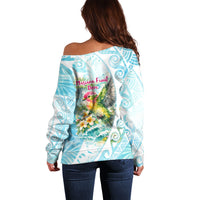 Saipan CMNI Off Shoulder Sweater Polynesian Northern Mariana Islands Fruit Dove Watercolor TS04 - Polynesian Pride