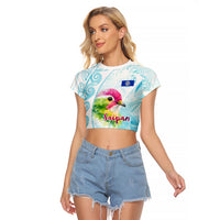 Saipan CMNI Raglan Cropped T Shirt Polynesian Northern Mariana Islands Fruit Dove Watercolor TS04 Female Blue White - Polynesian Pride